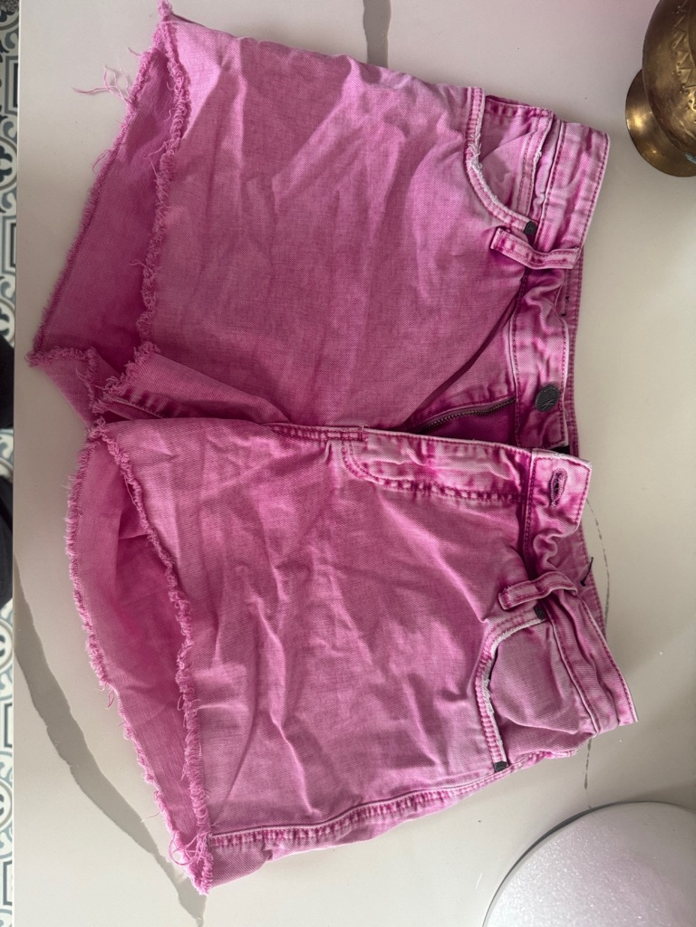 Kut from the Kloth Pink Frayed Hem Denim Shorts